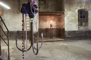 Gigantic hook in the exhibition space
